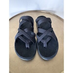 Reva Black Slide Sandals Size 9 Strappy Summer Comfortable Women's Hiking Beach